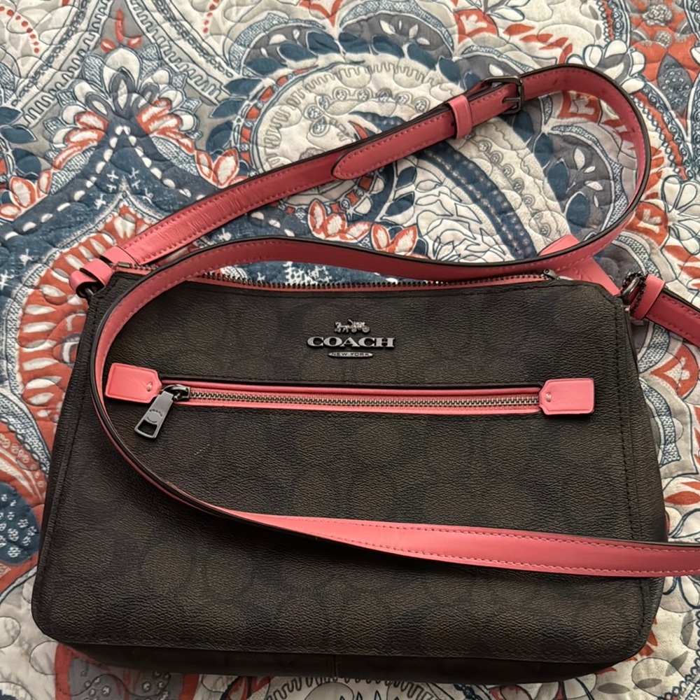 Coach Brown and Pink Crossbody Bag with Signature Design